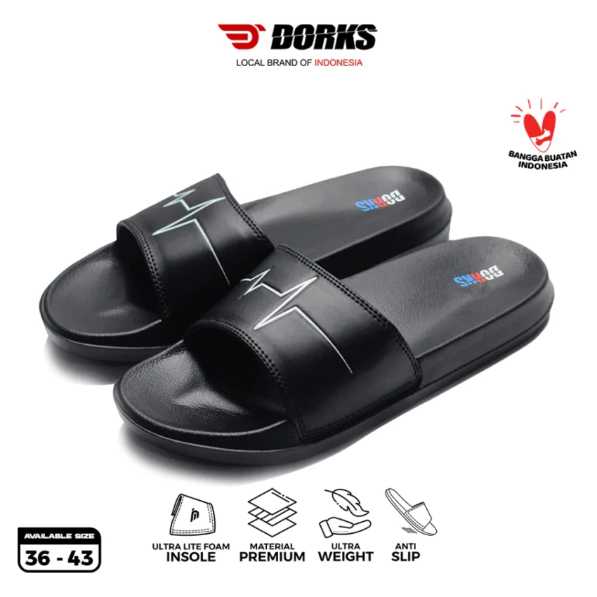 Dorks - Beat Black Sandal Slop Casual Pria Wanita Sendal Slop Slipper Anti Licin