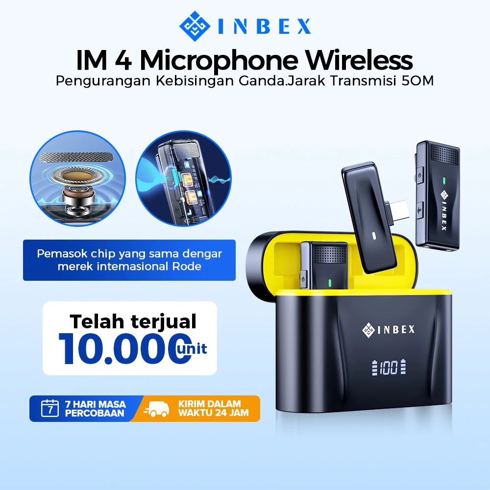 INBEX IM4 Microphone Wireless Live stream Video Mic Clip Dual Lavalier Bluetooth&Charging Case